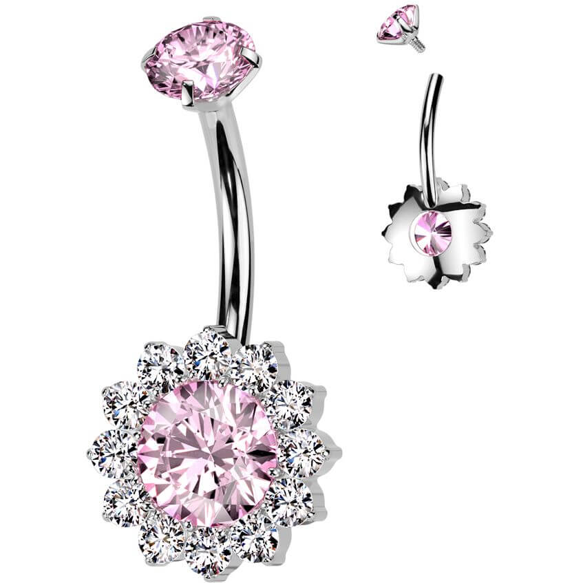 Titan Bauchnabelpiercing Sonnenblume Zirkonia Innengewinde - Image 7
