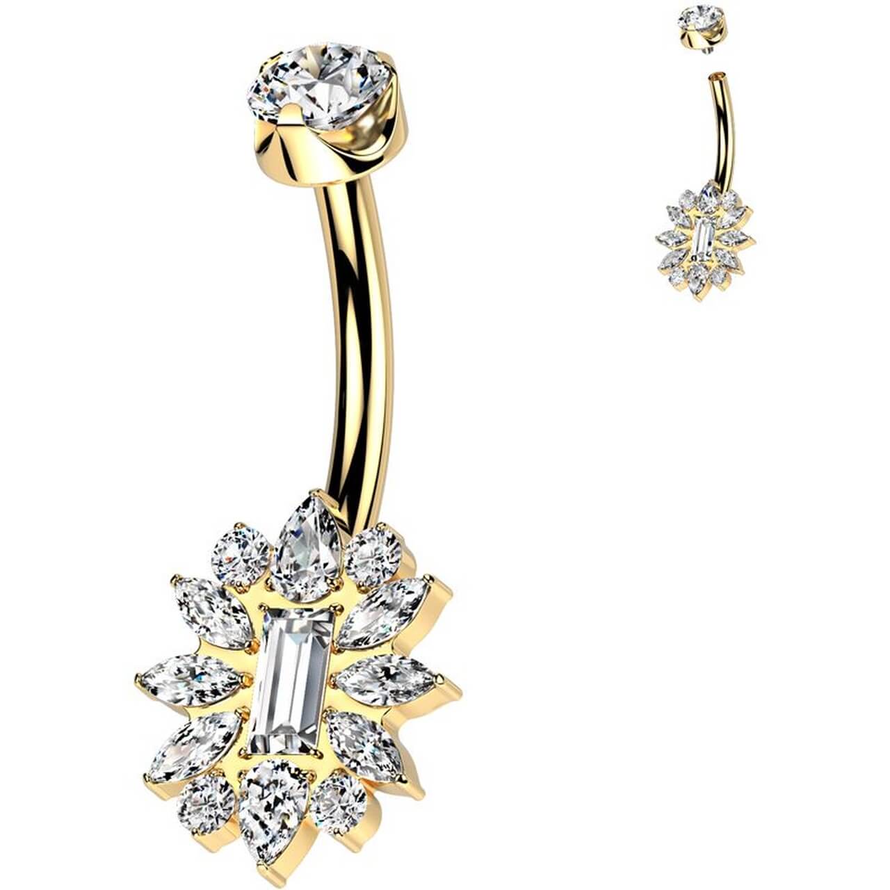 Titan Bauchnabelpiercing Sonnenblume Zirkonia Innengewinde - Image 2