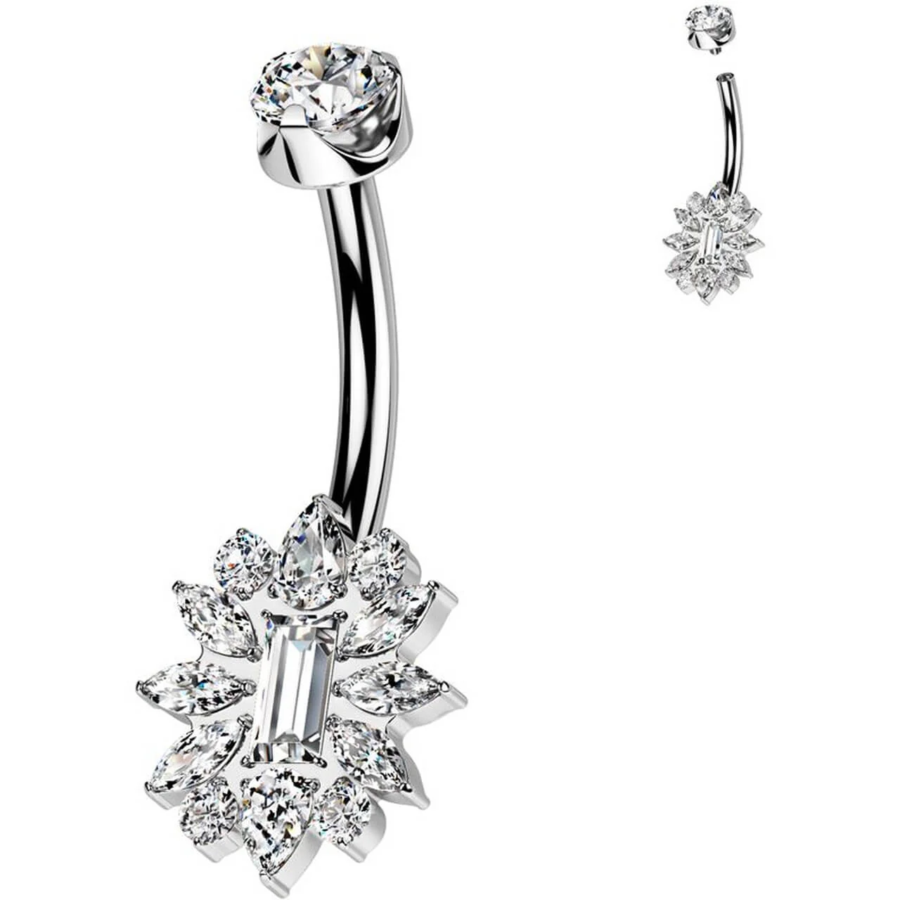 Titan Bauchnabelpiercing Sonnenblume Zirkonia Innengewinde - Image 3