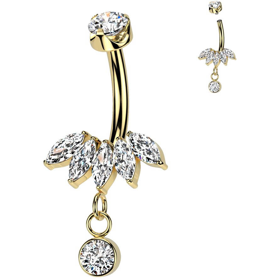 Titan Bauchnabelpiercing Fächerzirkonia im Marquiseschliff als Anhänger Innengewinde - Image 2