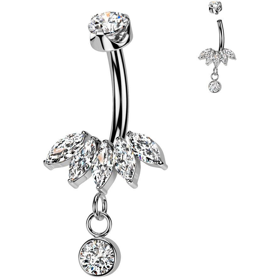 Titan Bauchnabelpiercing Fächerzirkonia im Marquiseschliff als Anhänger Innengewinde - Image 3
