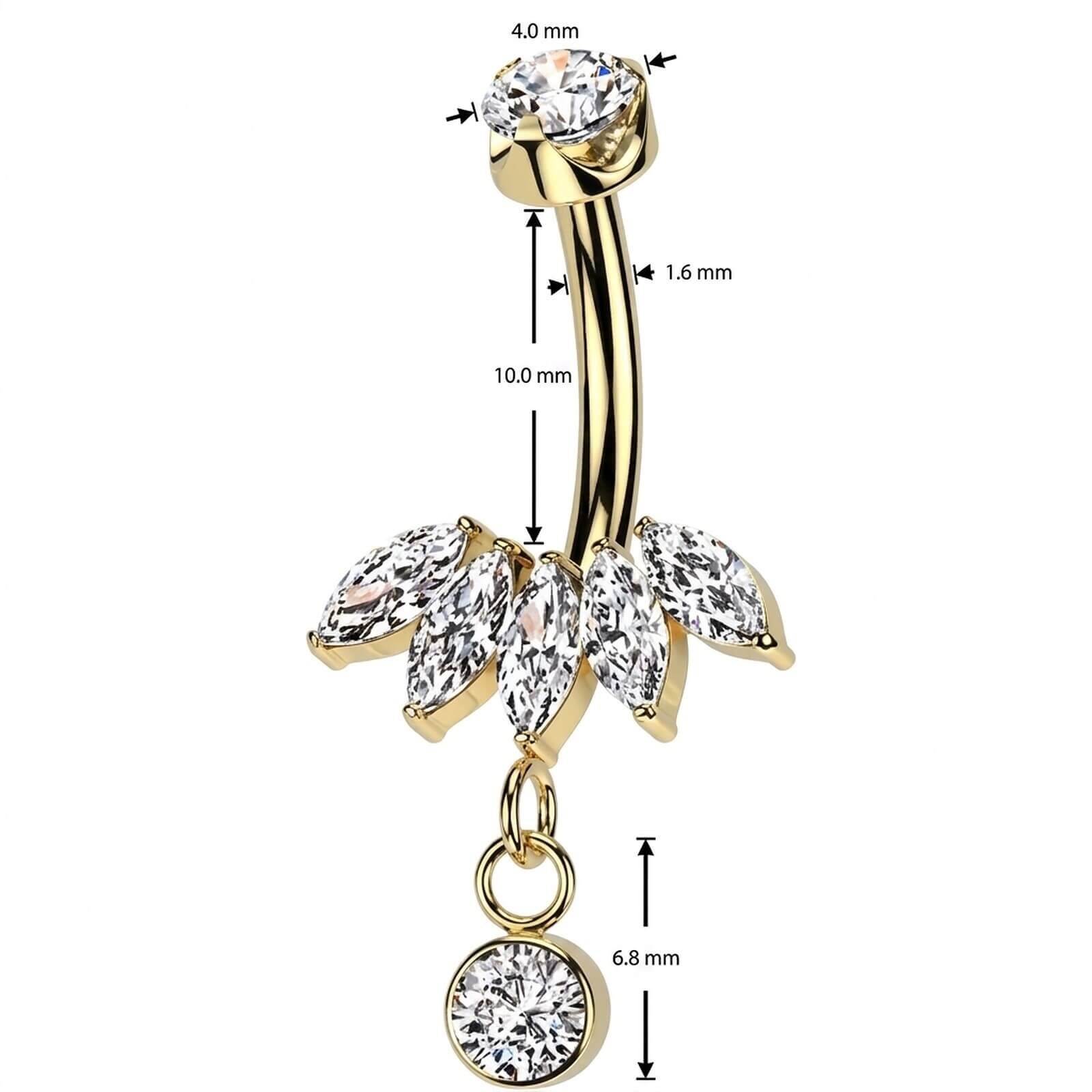 Titan Bauchnabelpiercing Fächerzirkonia im Marquiseschliff als Anhänger Innengewinde - Image 4