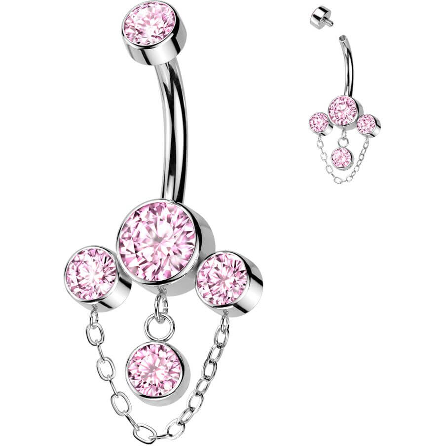 Titan Bauchnabelpiercing 3 Zirkonia Kettenanhänger Innengewinde - Image 3