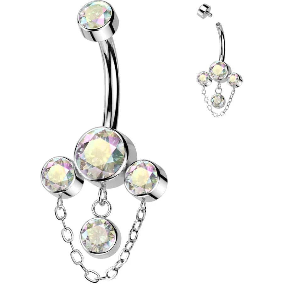 Titan Bauchnabelpiercing 3 Zirkonia Kettenanhänger Innengewinde - Image 4
