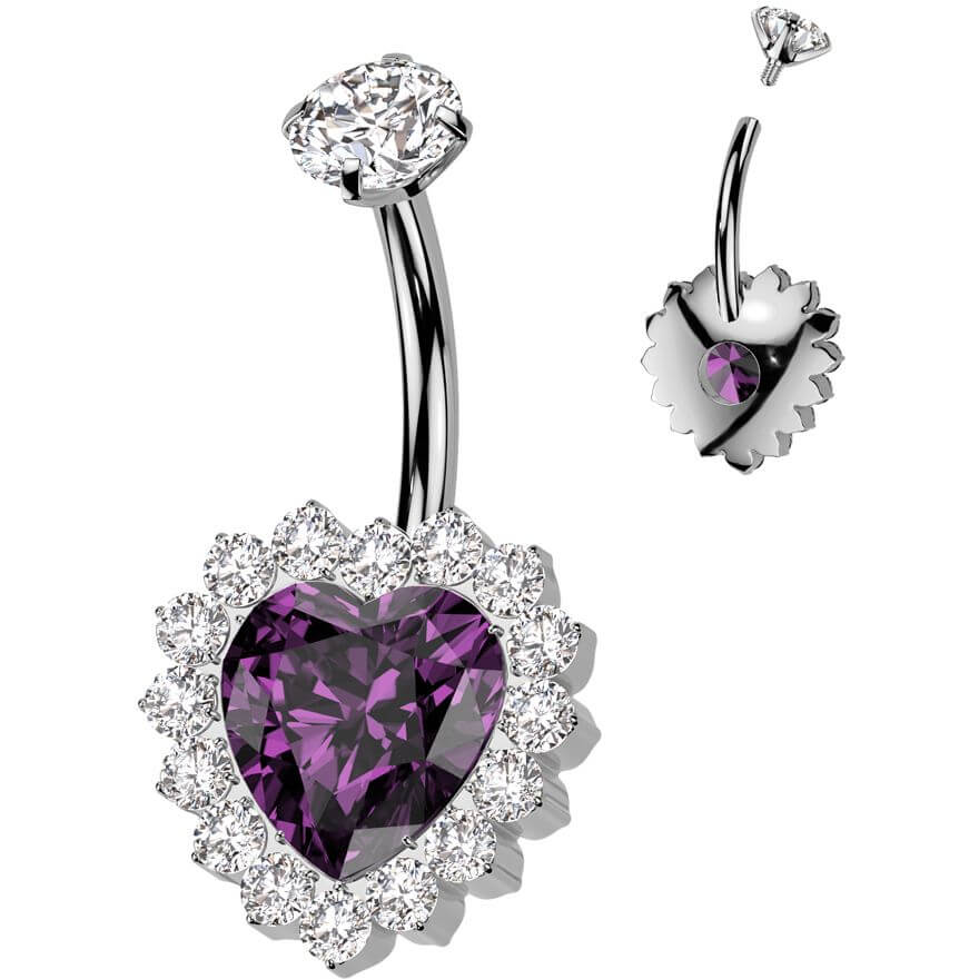 Titan Bauchnabelpiercing Herz Zirkonia Innengewinde - Image 7