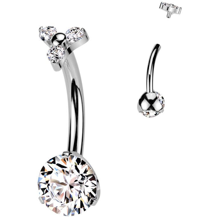 Titan Bauchnabelpiercing runder Zirkonia 3 kleine Zirkonia Innengewinde - Image 3