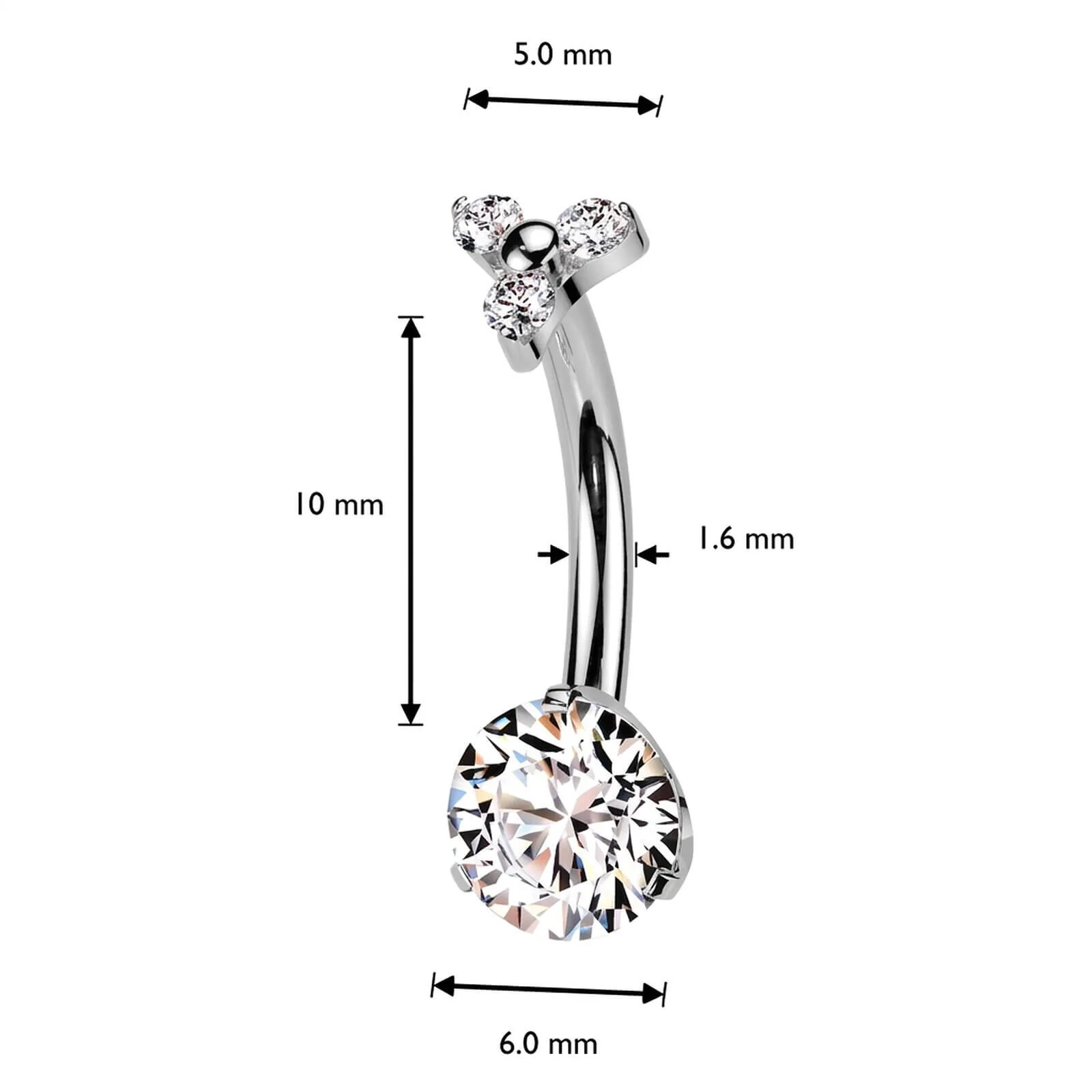 Titan Bauchnabelpiercing runder Zirkonia 3 kleine Zirkonia Innengewinde - Image 4