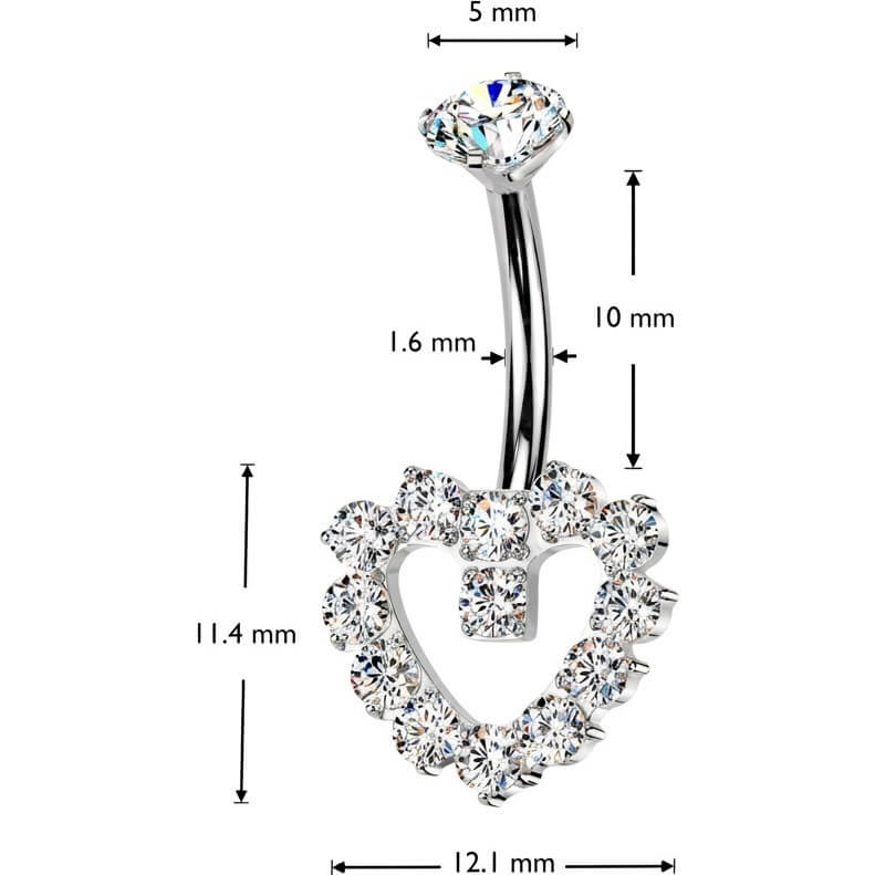 Titan Bauchnabelpiercing Herz Zirkonia Innengewinde - Image 2