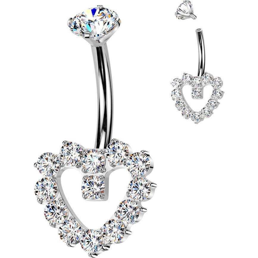 Titan Bauchnabelpiercing Herz Zirkonia Innengewinde - Image 5