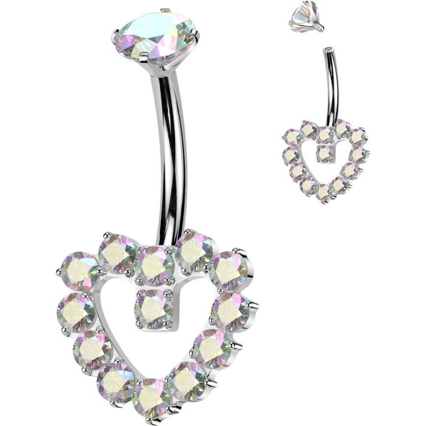 Titan Bauchnabelpiercing Herz Zirkonia Innengewinde - Image 6