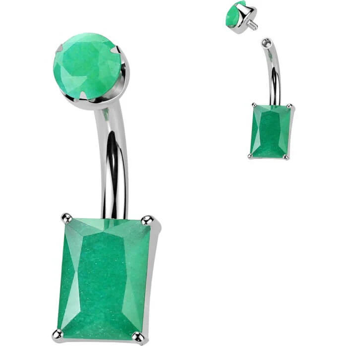 Titan Bauchnabelpiercing Rechteck Naturstein Innengewinde - Image 10