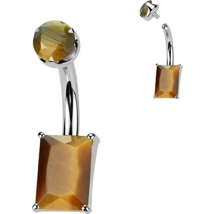 Titan Bauchnabelpiercing Rechteck Naturstein Innengewinde - Image 12