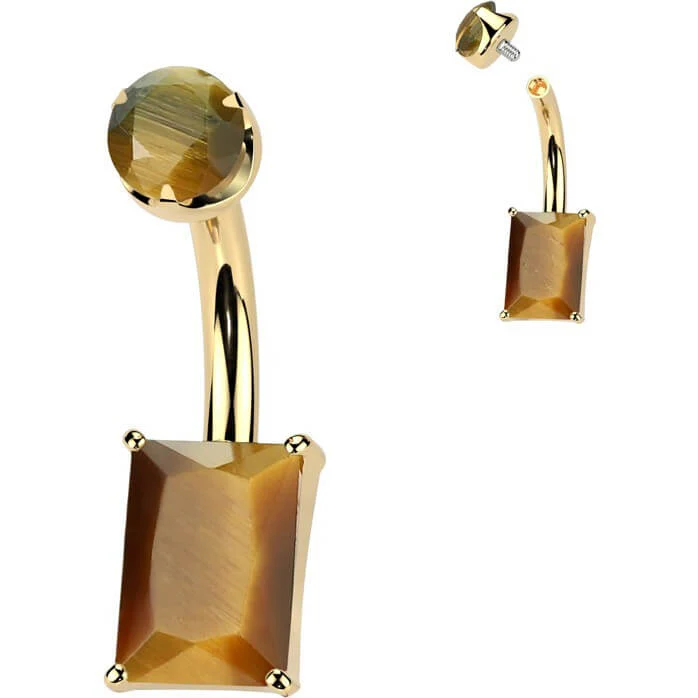 Titan Bauchnabelpiercing Rechteck Naturstein Innengewinde - Image 7