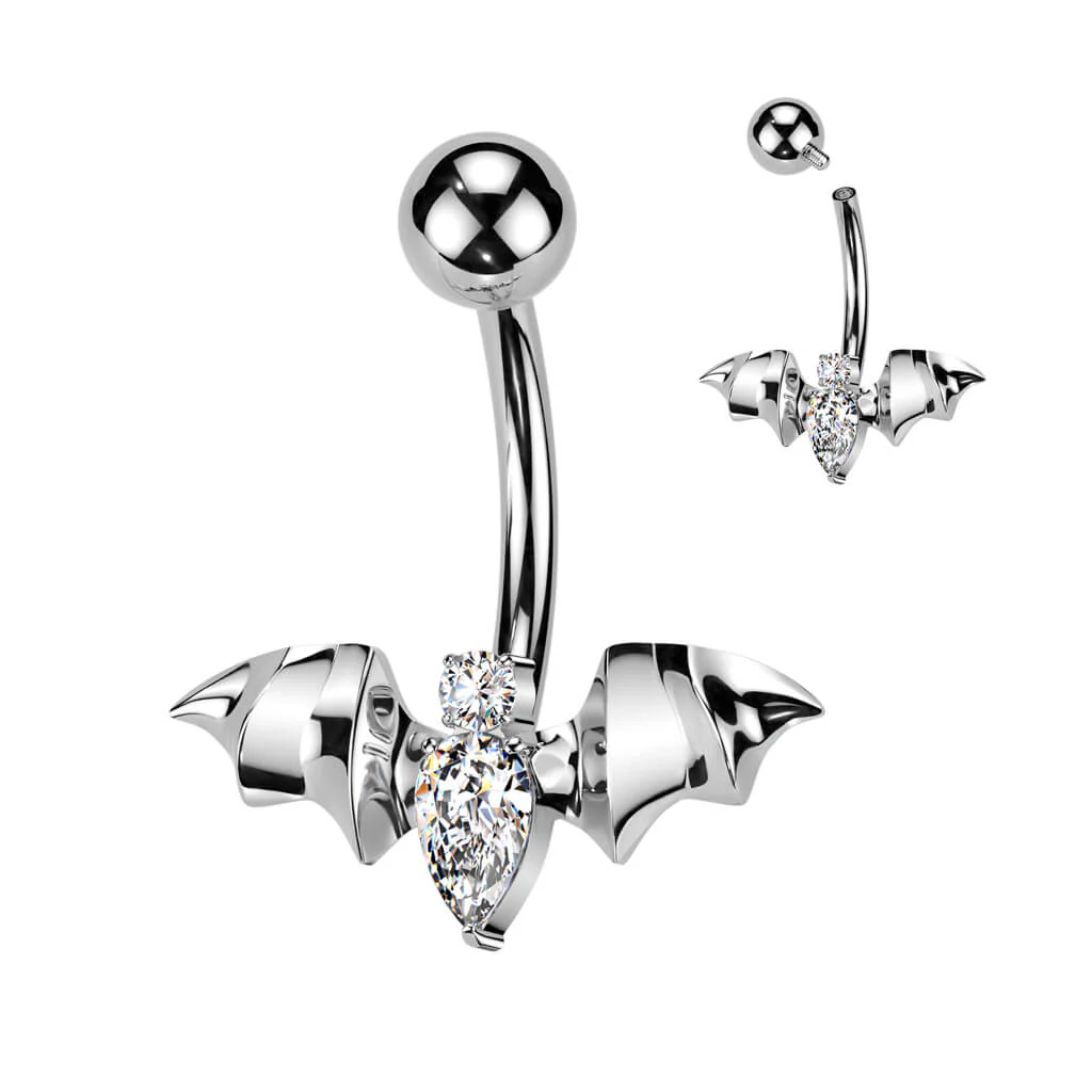 Titan Bauchnabelpiercing Fledermaus Zirkonia Innengewinde - Image 3