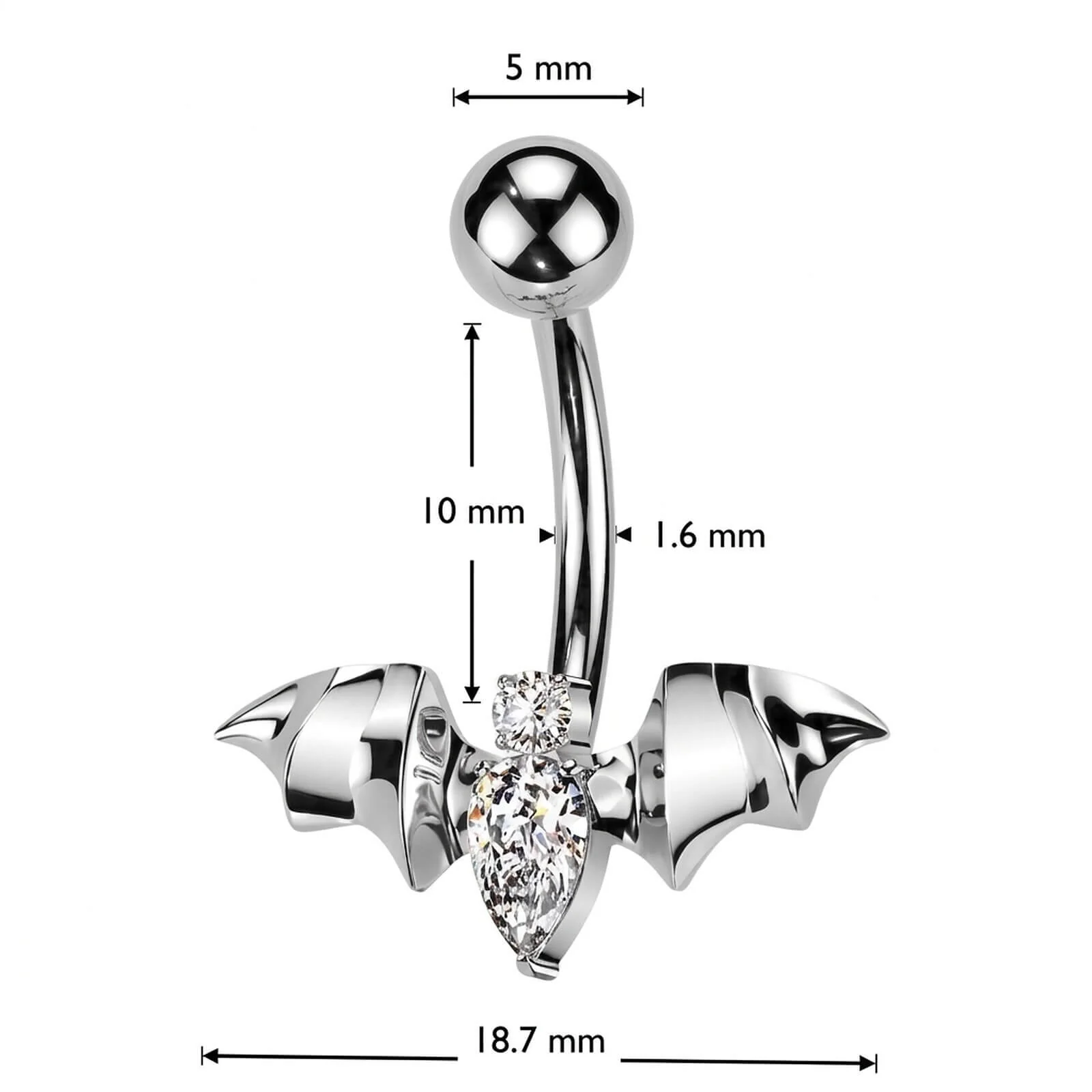 Titan Bauchnabelpiercing Fledermaus Zirkonia Innengewinde - Image 4