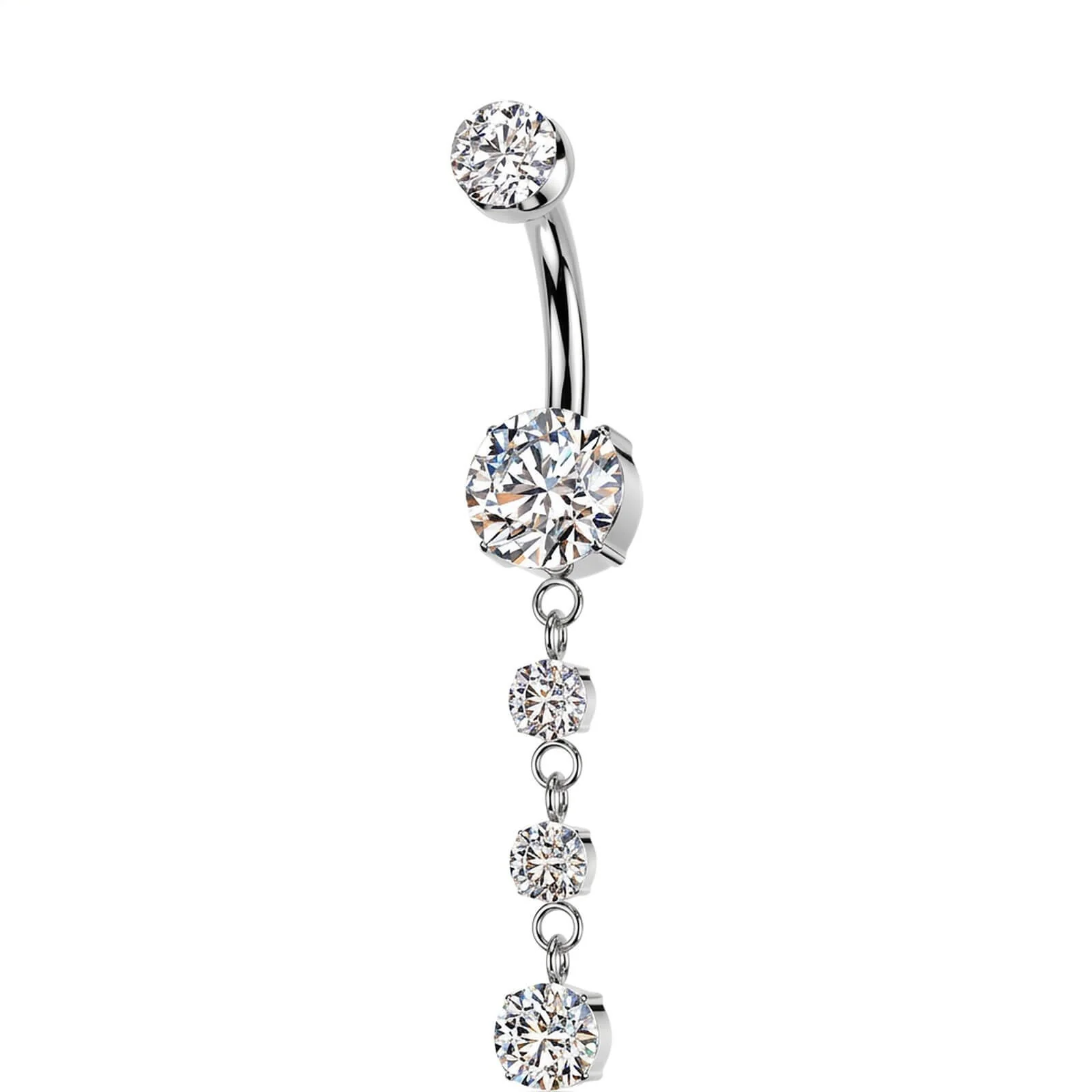 Titan Bauchnabelpiercing Zirkonia Beweglich 3 runde Zirkonia Innengewinde