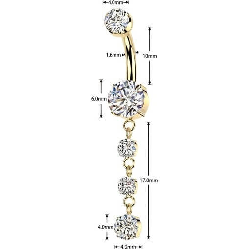 Titan Bauchnabelpiercing Zirkonia Beweglich 3 runde Zirkonia Innengewinde - Image 4