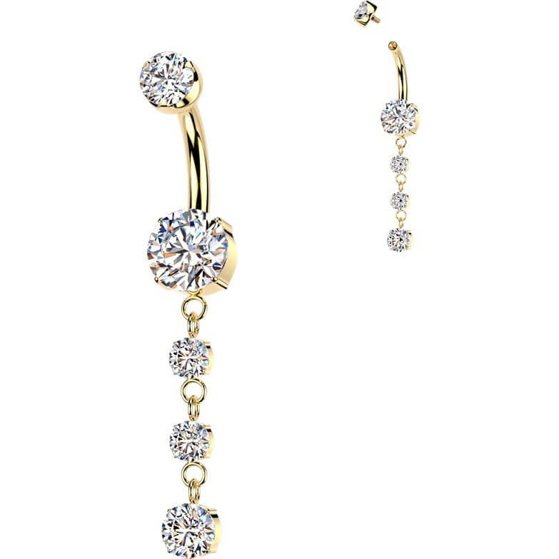 Titan Bauchnabelpiercing Zirkonia Beweglich 3 runde Zirkonia Innengewinde - Image 5