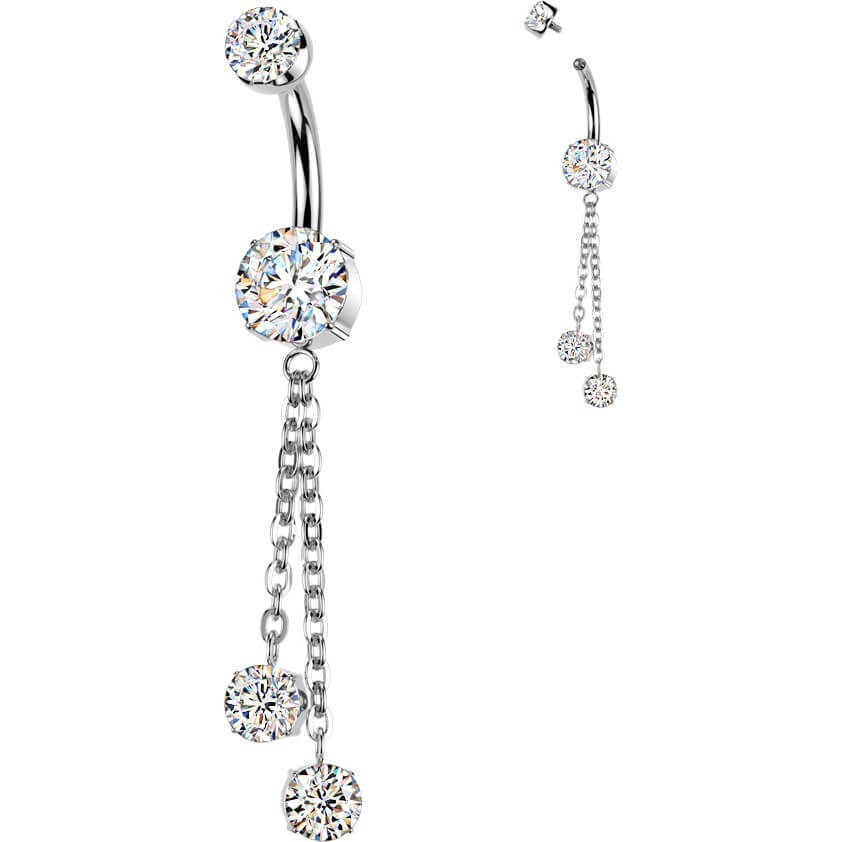 Titan Bauchnabelpiercing Zirkonia Kette Beweglich Innengewinde - Image 3