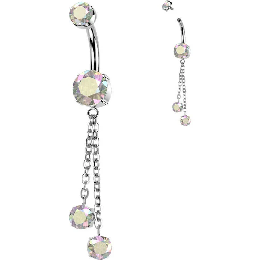 Titan Bauchnabelpiercing Zirkonia Kette Beweglich Innengewinde - Image 5