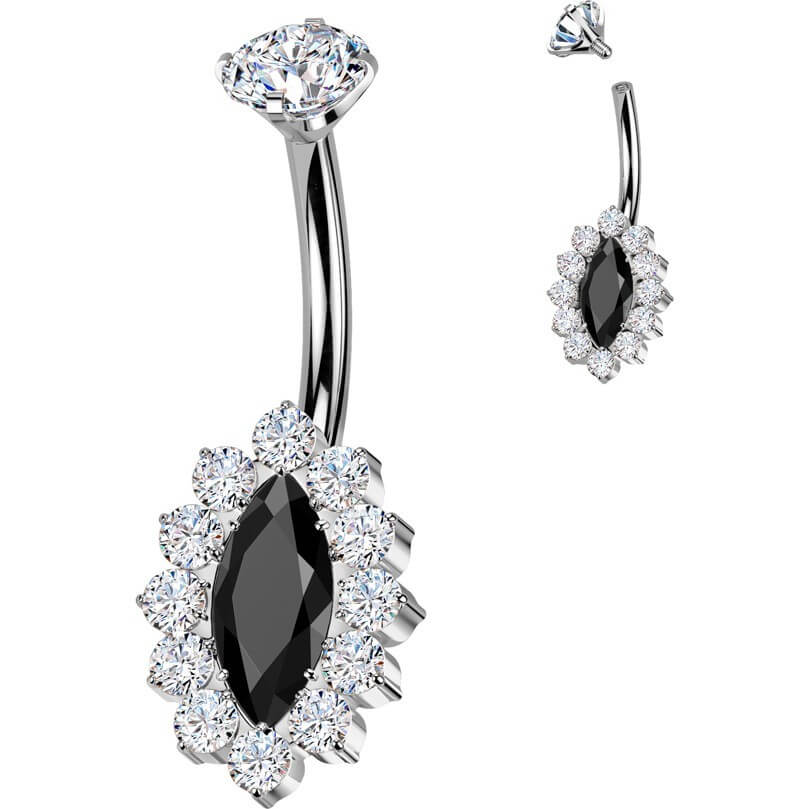 Titan Bauchnabelpiercing Zirkonia Marquise Schliff Innengewinde - Image 3