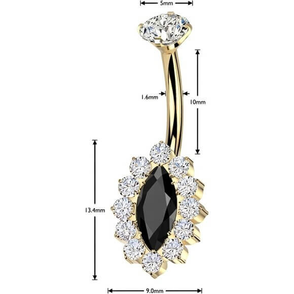 Titan Bauchnabelpiercing Zirkonia Marquise Schliff Innengewinde - Image 4