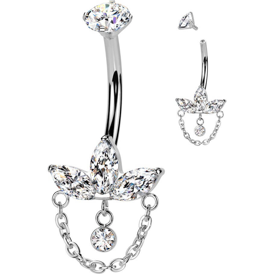 Titan Bauchnabelpiercing Zirkonia Kette Beweglich Innengewinde - Image 3