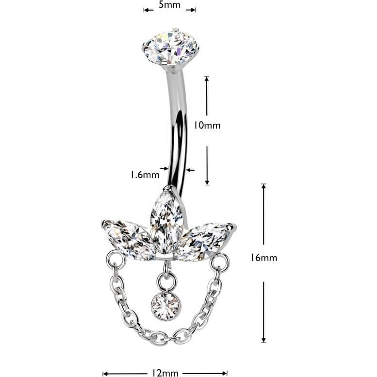 Titan Bauchnabelpiercing Zirkonia Kette Beweglich Innengewinde - Image 4
