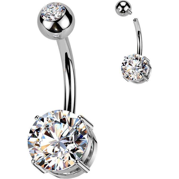 Titan Bauchnabelpiercing Doppel Zirkonia Innengewinde - Image 4