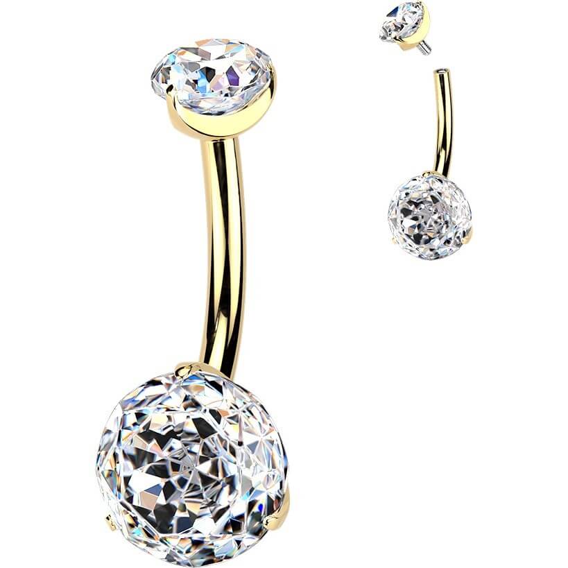 Titan Bauchnabelpiercing Doppel Zirkonia Innengewinde - Image 2