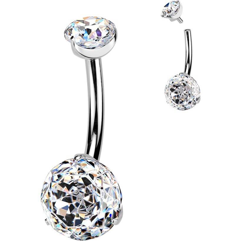 Titan Bauchnabelpiercing Doppel Zirkonia Innengewinde - Image 3