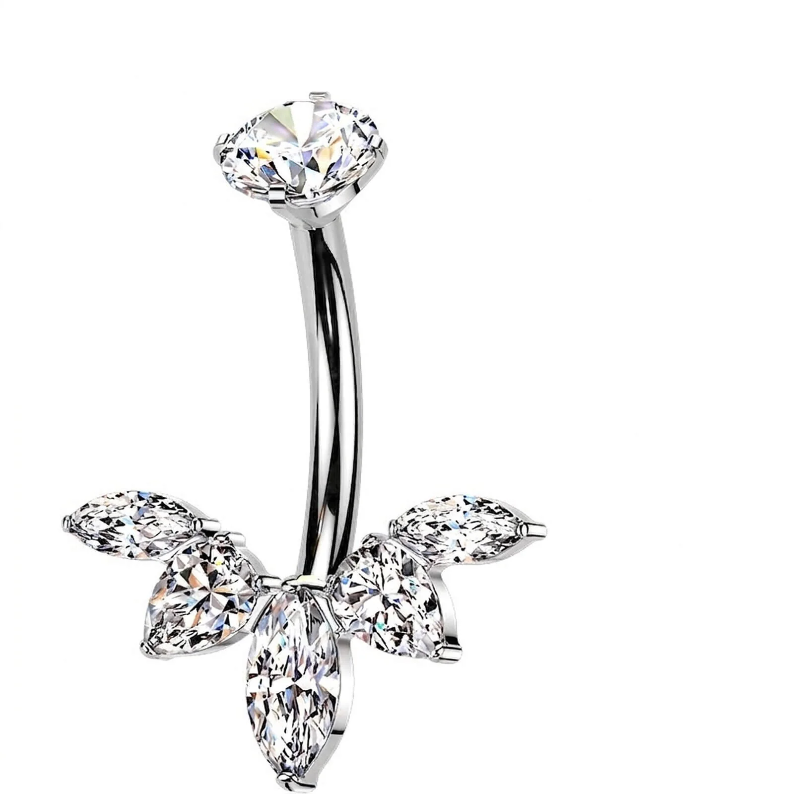Titan Bauchnabelpiercing Zirkonia Blume Marquise Schliff Innengewinde
