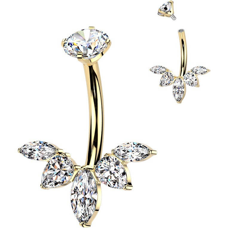 Titan Bauchnabelpiercing Zirkonia Blume Marquise Schliff Innengewinde - Image 2