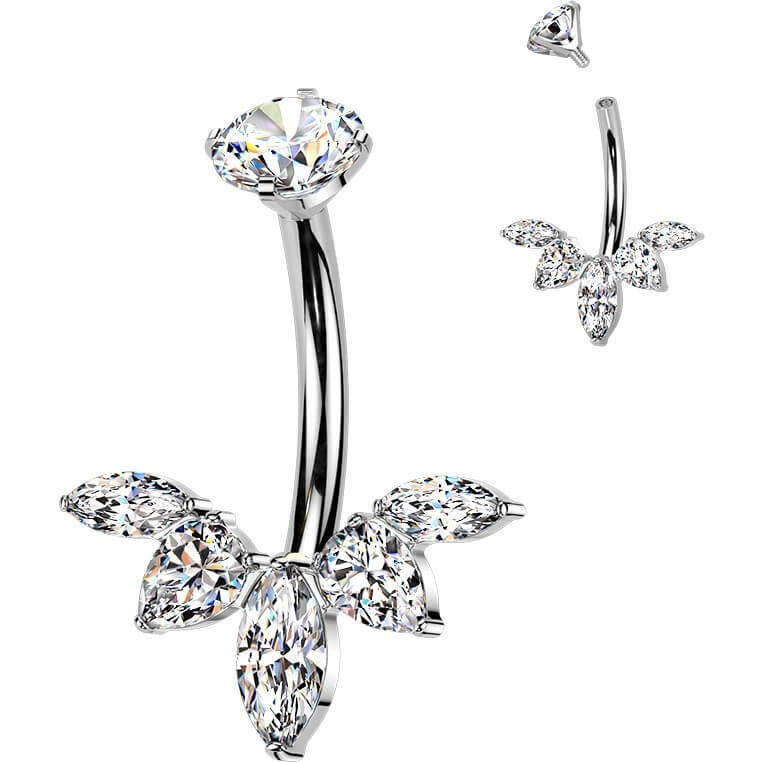 Titan Bauchnabelpiercing Zirkonia Blume Marquise Schliff Innengewinde - Image 3