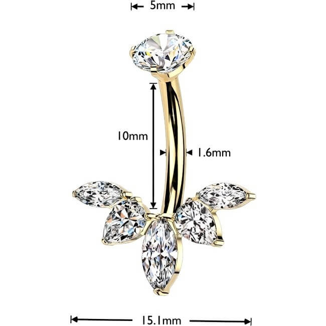 Titan Bauchnabelpiercing Zirkonia Blume Marquise Schliff Innengewinde - Image 4