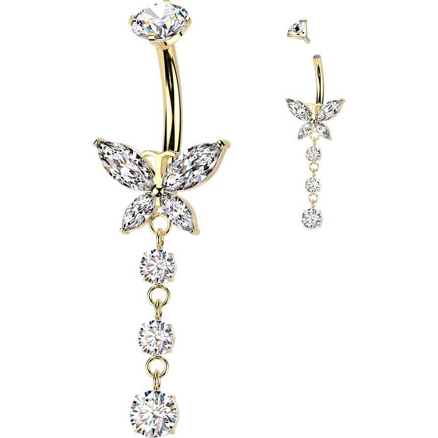 Titan Bauchnabelpiercing Schmetterling Zirkonia Beweglich Innengewinde - Image 2