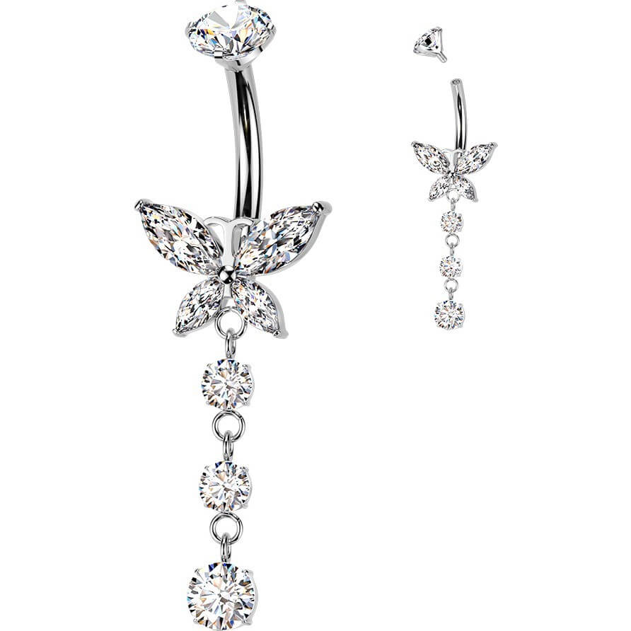 Titan Bauchnabelpiercing Schmetterling Zirkonia Beweglich Innengewinde - Image 3
