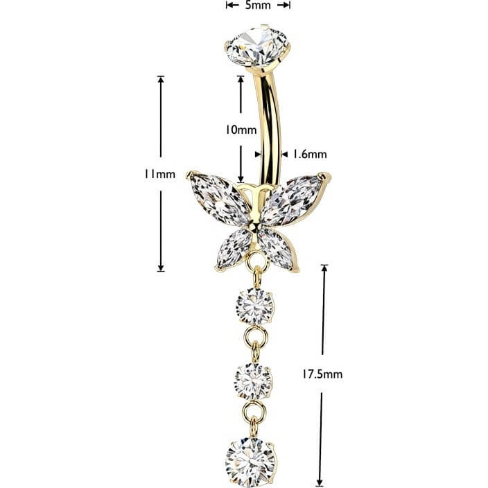 Titan Bauchnabelpiercing Schmetterling Zirkonia Beweglich Innengewinde - Image 4