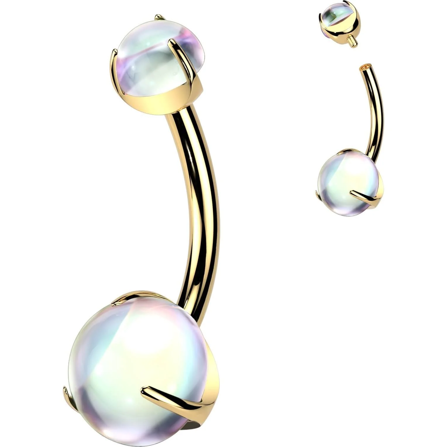 Titan Bauchnabelpiercing Krappenfassung doppelter Mondstein Innengewinde - Image 4