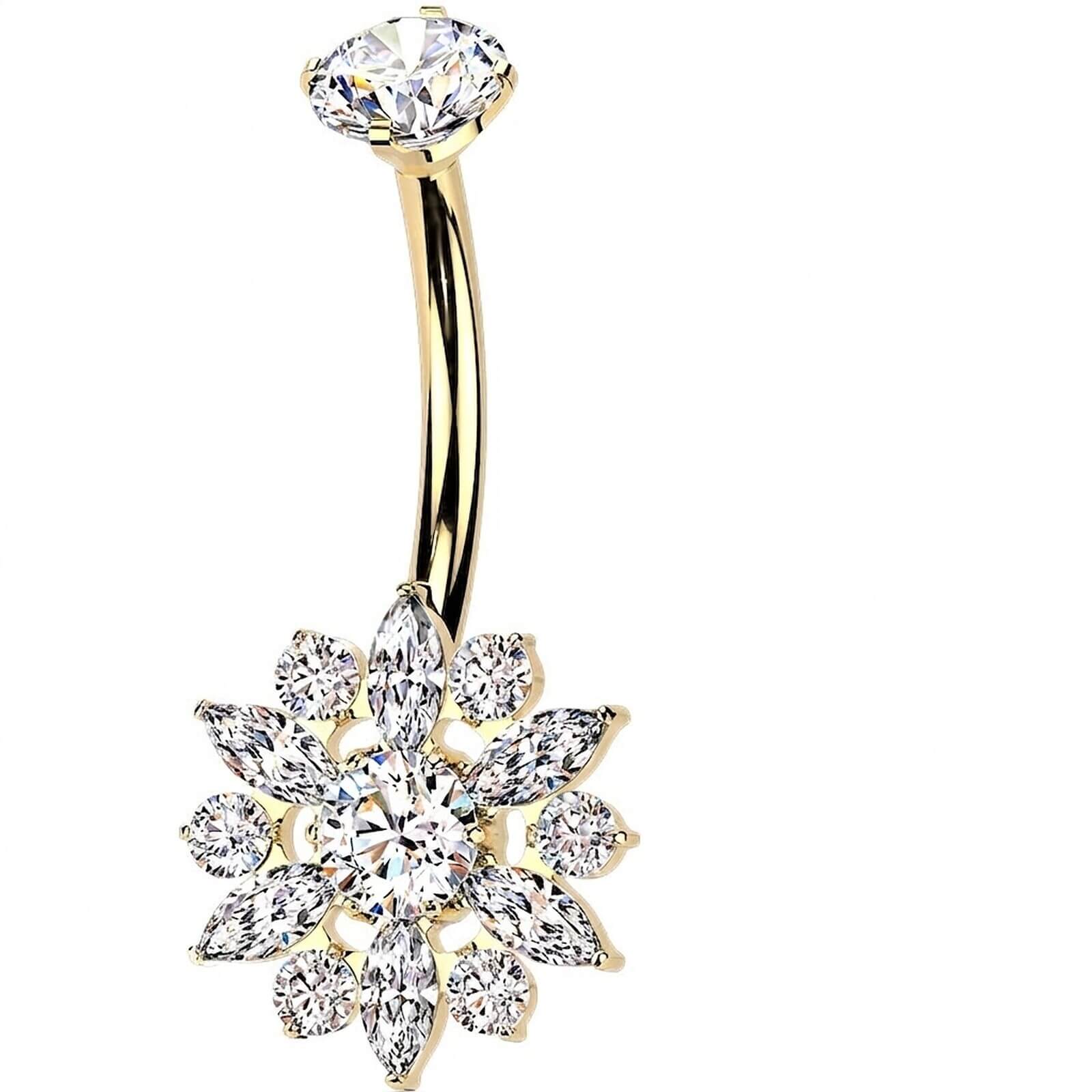 Titan Bauchnabelpiercing Zirkonia Cluster Blume Krappenfassung Top Innengewinde