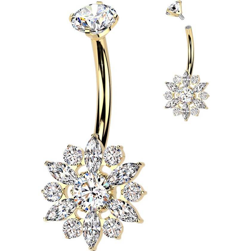Titan Bauchnabelpiercing Zirkonia Cluster Blume Krappenfassung Top Innengewinde - Image 2