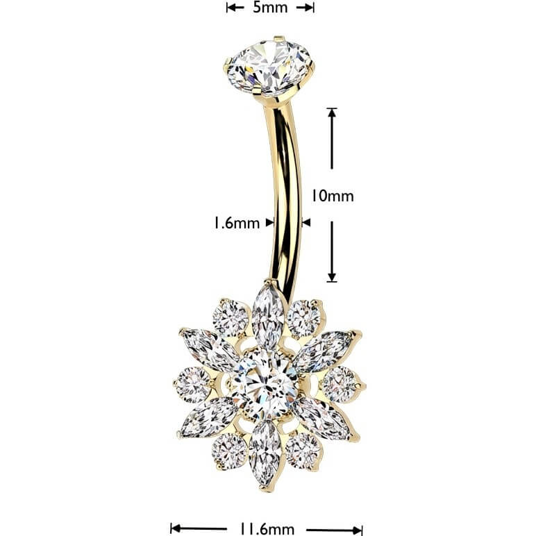 Titan Bauchnabelpiercing Zirkonia Cluster Blume Krappenfassung Top Innengewinde - Image 3