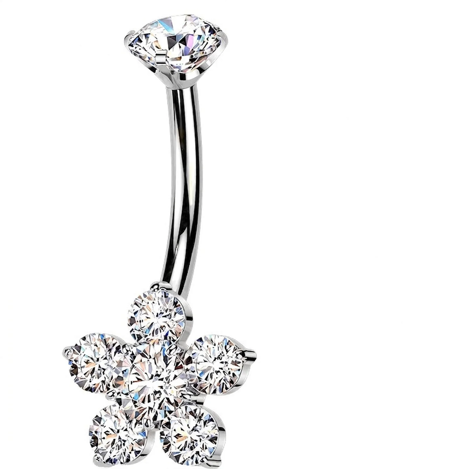 Titan Bauchnabelpiercing Blume Krappenfassung Zirkonia Top Innengewinde