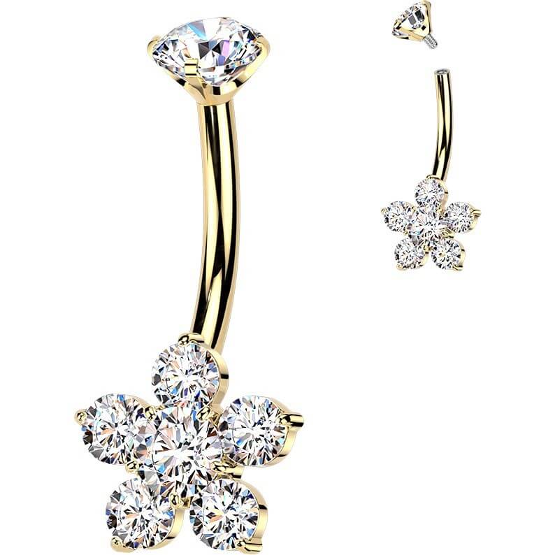 Titan Bauchnabelpiercing Blume Krappenfassung Zirkonia Top Innengewinde - Image 2