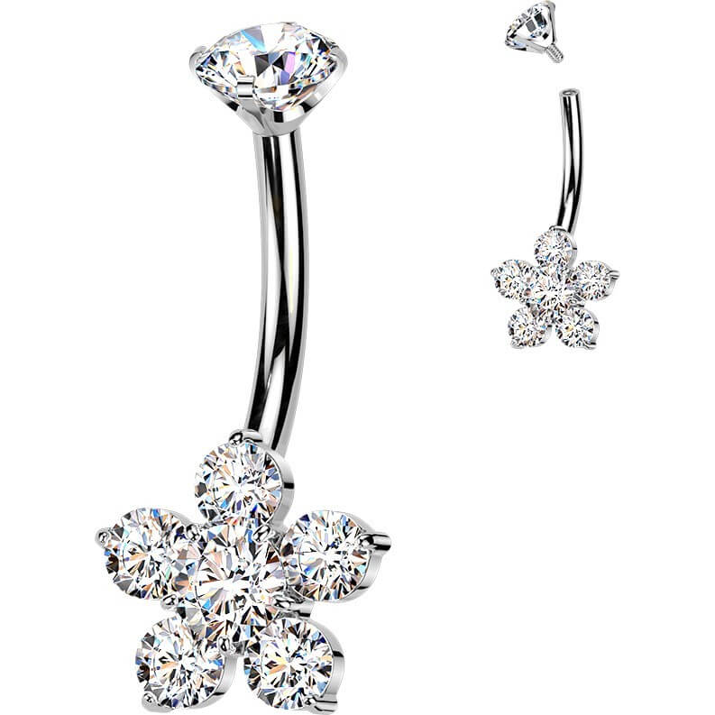 Titan Bauchnabelpiercing Blume Krappenfassung Zirkonia Top Innengewinde - Image 3