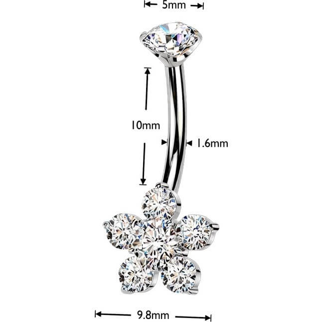 Titan Bauchnabelpiercing Blume Krappenfassung Zirkonia Top Innengewinde - Image 4