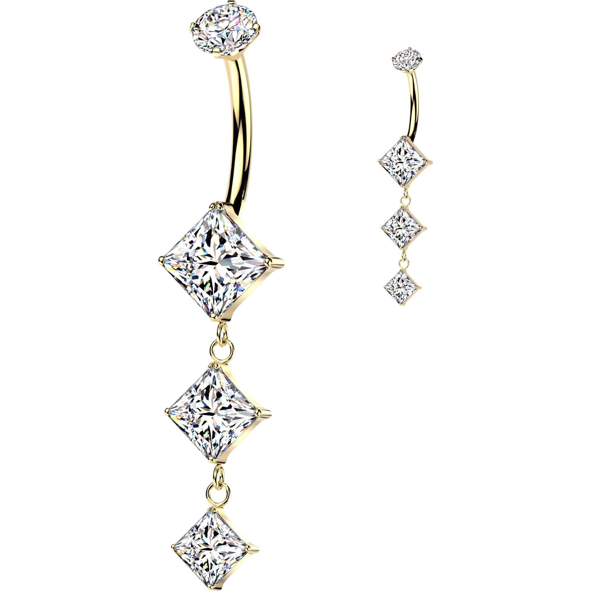 Titan Bauchnabelpiercing Absteigend dreifach Zirkonia Zirkonia Anhänger Innengewinde - Image 3
