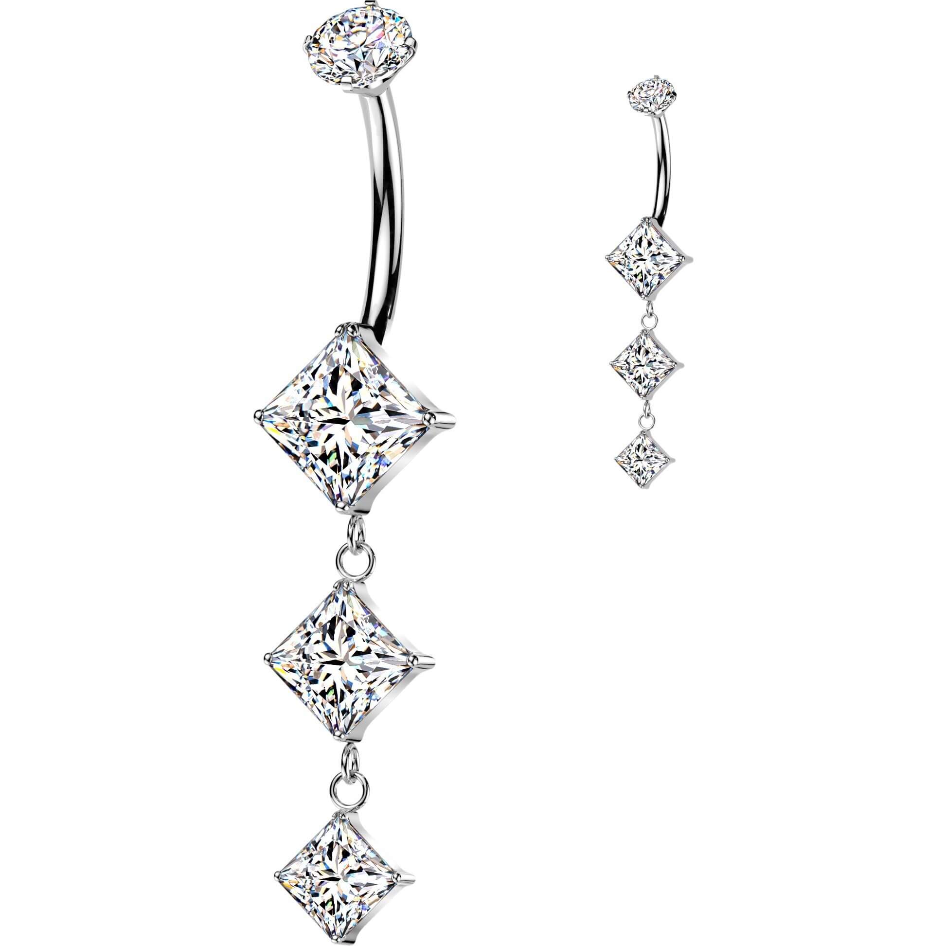 Titan Bauchnabelpiercing Absteigend dreifach Zirkonia Zirkonia Anhänger Innengewinde - Image 4