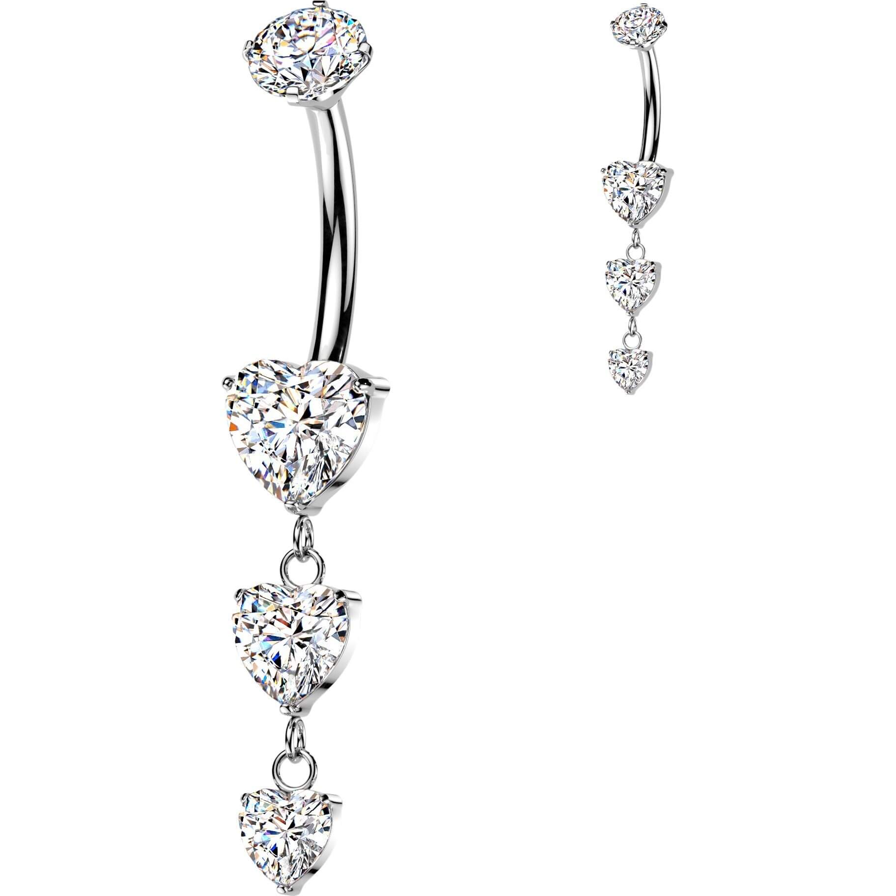 Titan Bauchnabelpiercing Dreifach absteigend Herz Zirkonia Anhänger Innengewinde