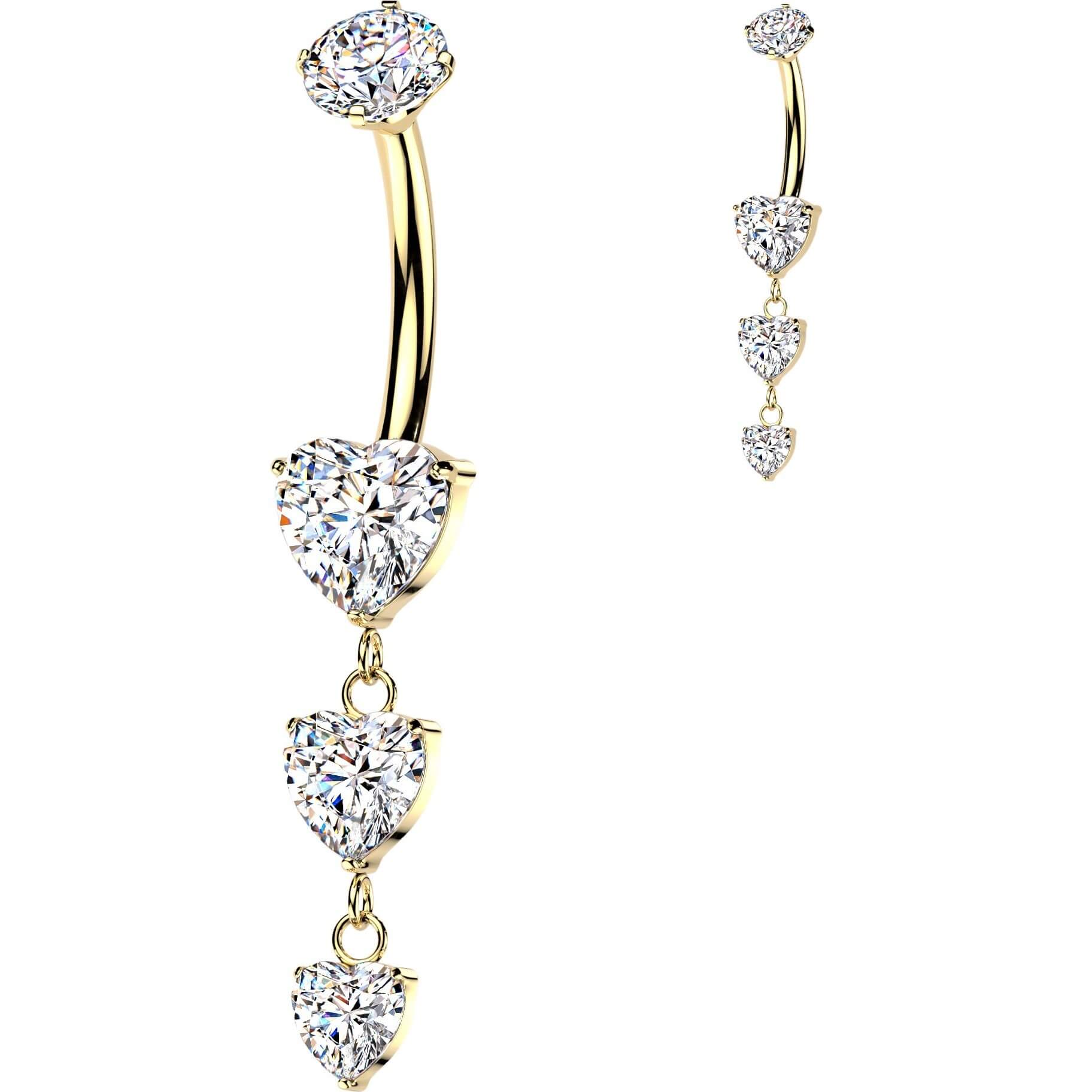 Titan Bauchnabelpiercing Dreifach absteigend Herz Zirkonia Anhänger Innengewinde - Image 3